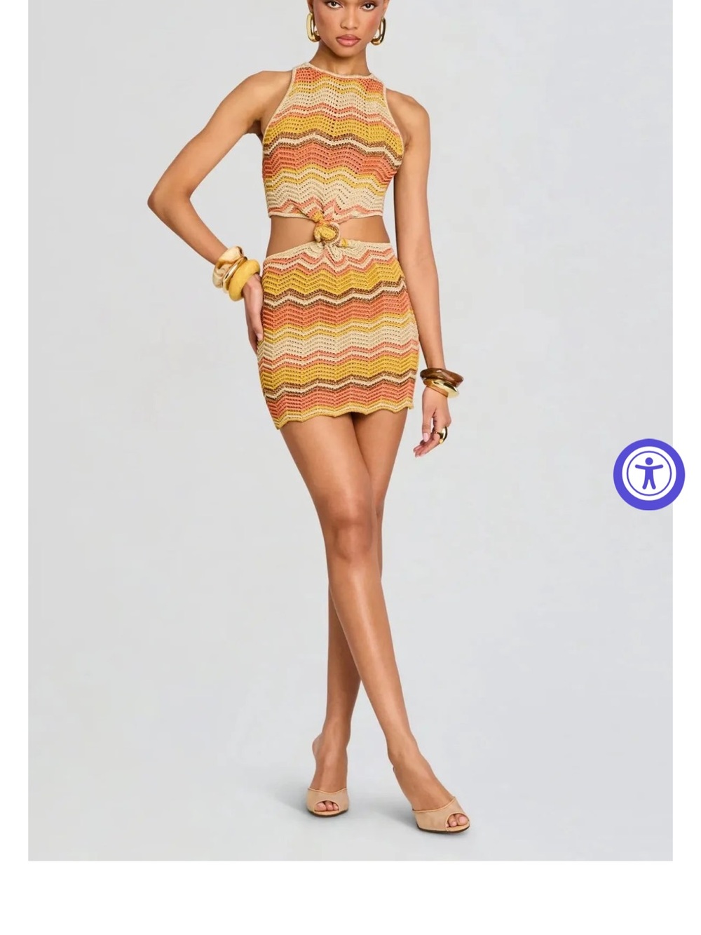 Retrofete Dania Crochet Chevron Mini Dress